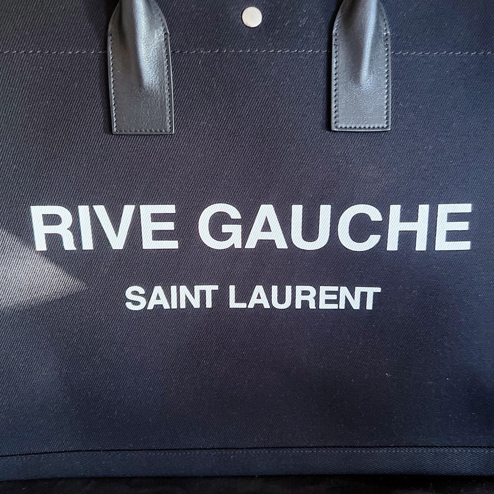 YSL Saint Laurent Rive Gauche Canvas Black Leather Tote Large NEW Authentic - Picture 4 of 10